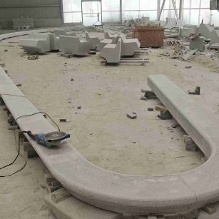 吕梁 芝麻白花岗岩弧形花坛石，坐凳石