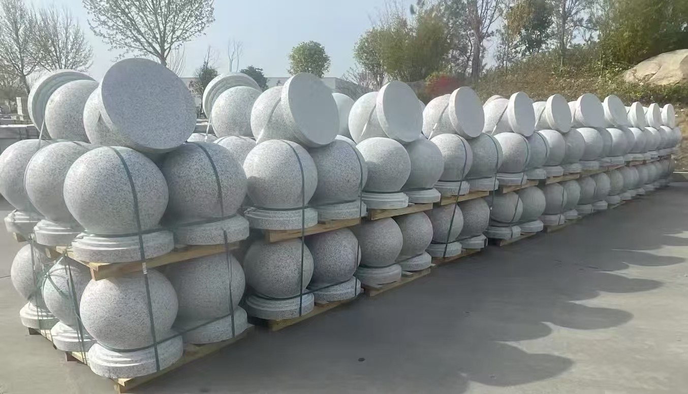 吕梁 白麻花岗岩石材圆球，石球，挡车球，隔离球，景观石球，风水球等