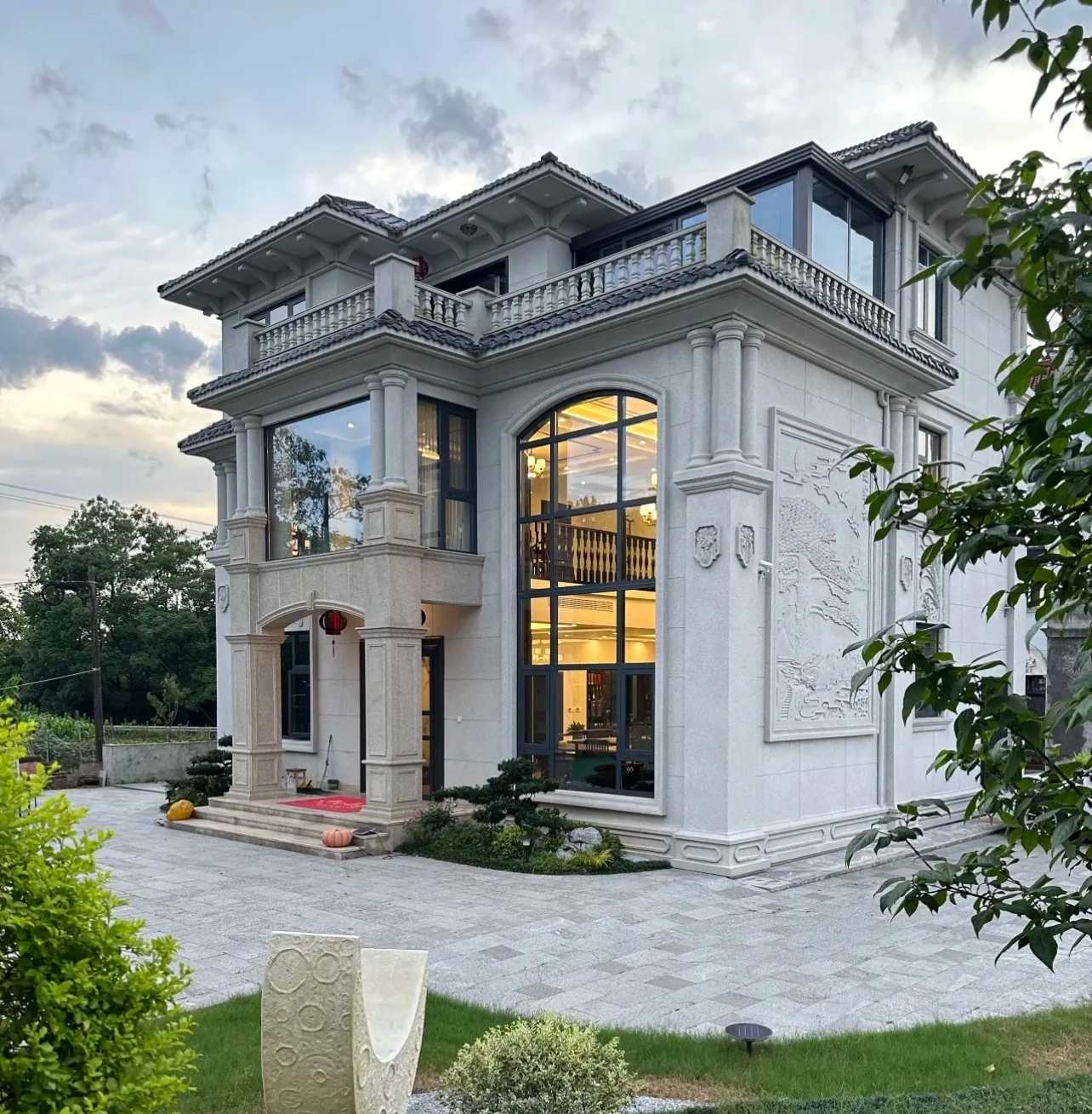 吕梁 白麻花岗岩私人别墅干挂石材豪华定制