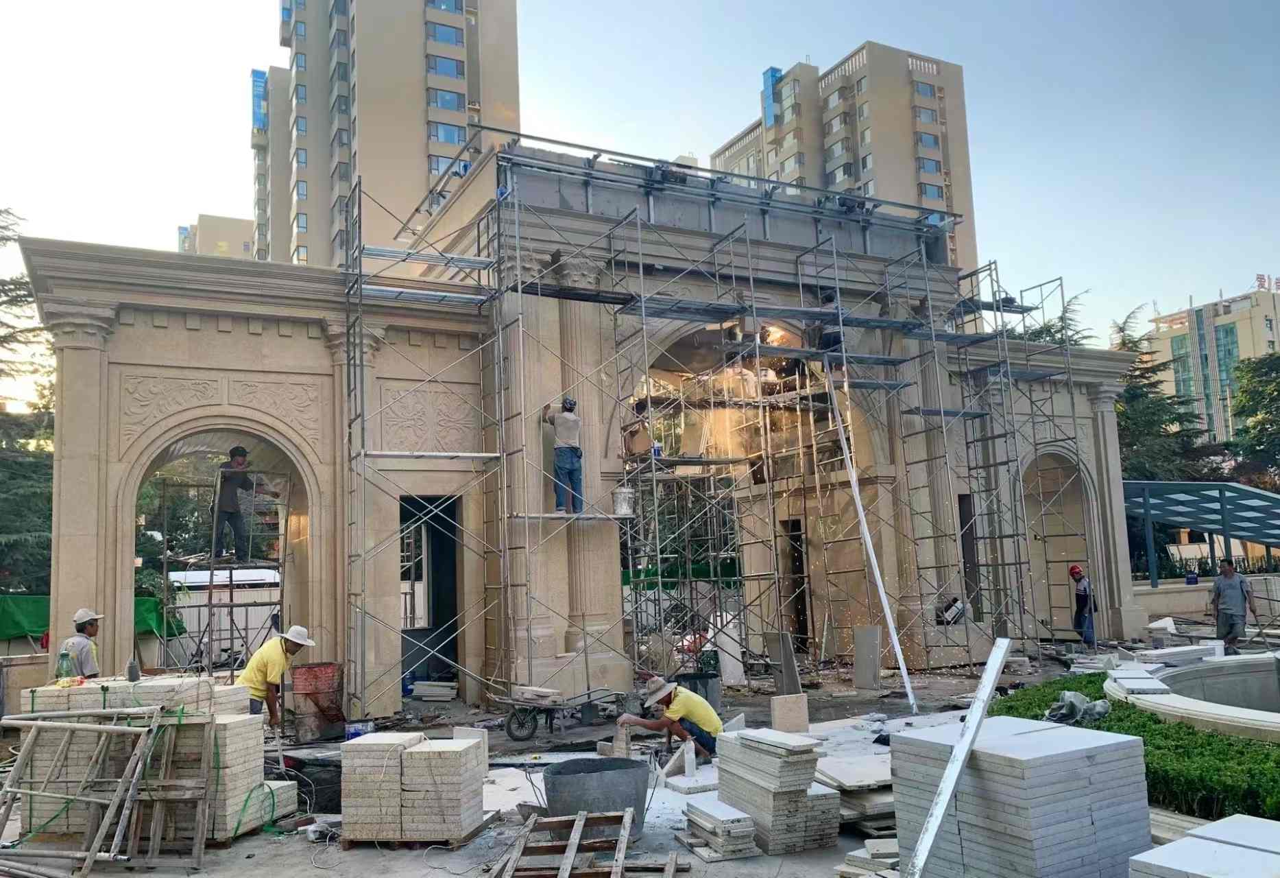 吕梁 黄金麻荔枝面花岗岩小区门楼外墙干挂