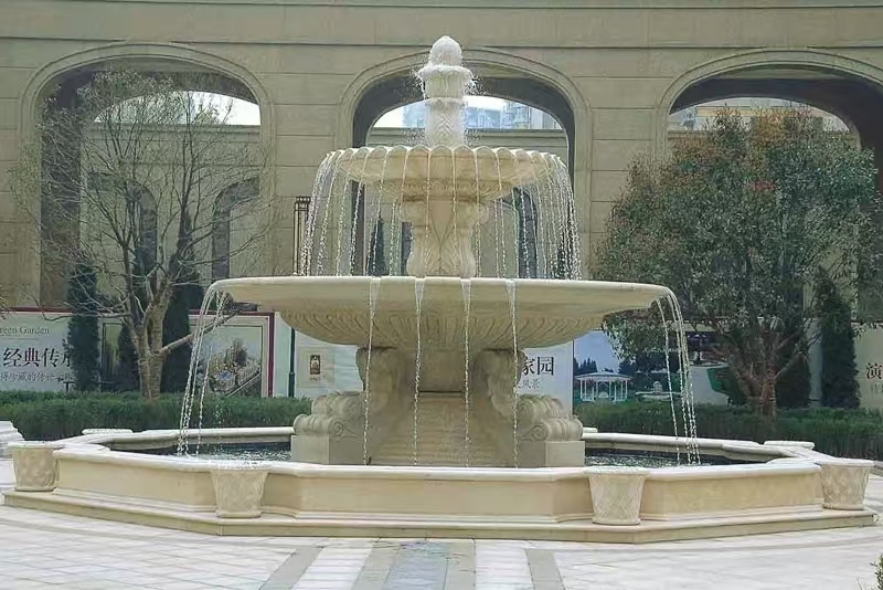 吕梁 黄金麻花岗岩异型加工——户外庭院石雕流水喷泉