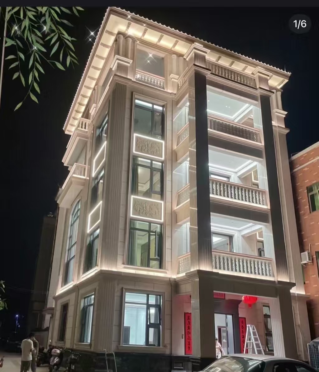 吕梁 芝麻白花岗岩别墅外墙夜间效果