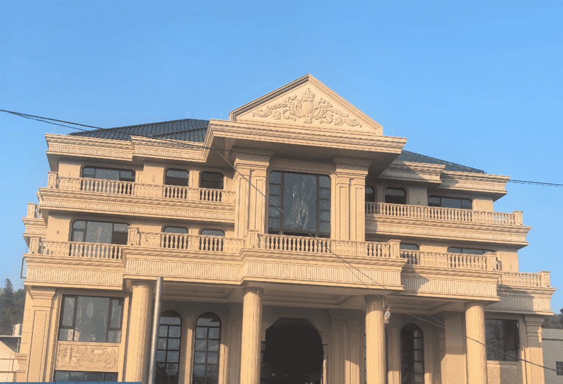 吕梁黄金麻别墅外墙干挂石材效果示例